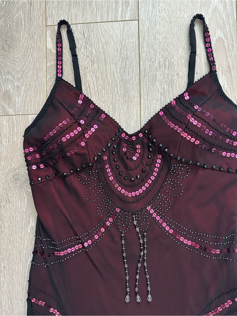 Vintage Sue Wong Nocturne Dress Silk Beaded Sequins 90s Y2K Vampy Flapper Sz 6 - Picture 4 of 12